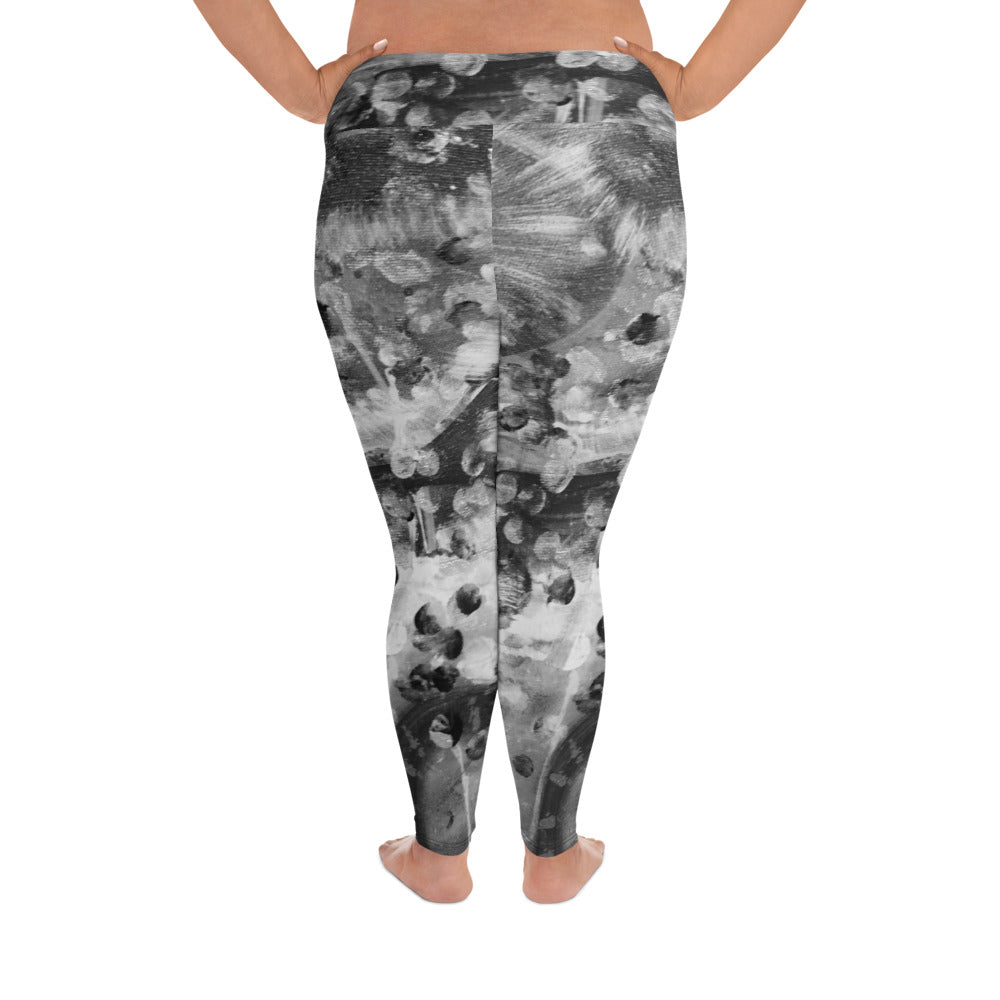 NOT Boring Neutral Black & White Dotted All-Over Print Plus Size Leggings