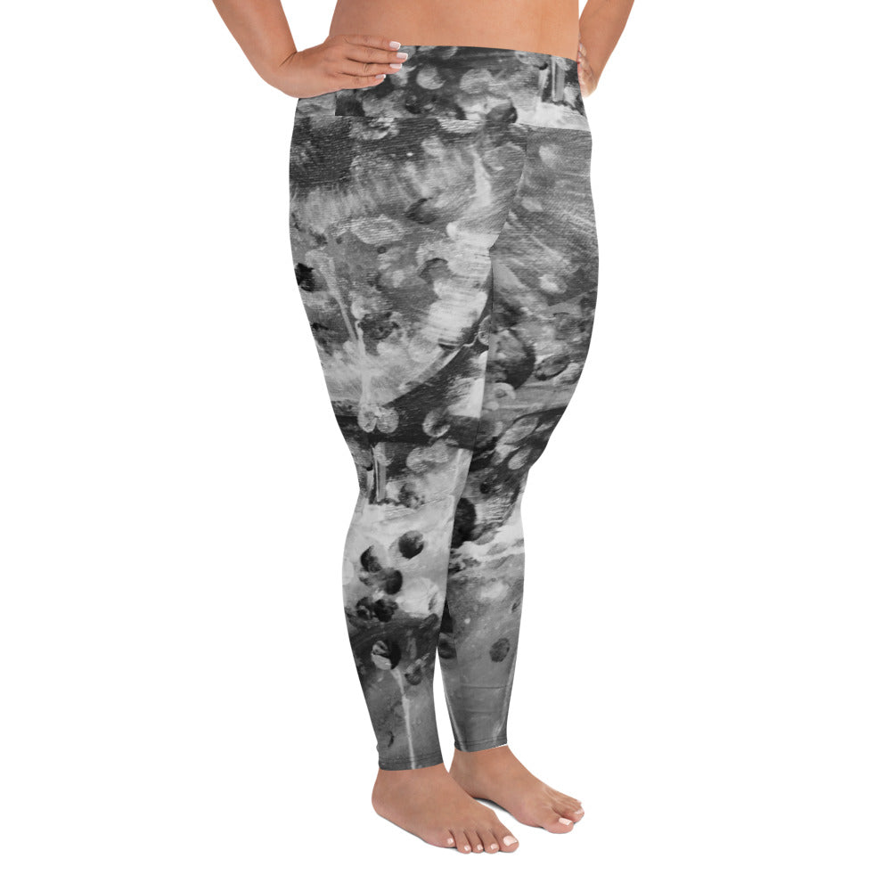 NOT Boring Neutral Black & White Dotted All-Over Print Plus Size Leggings