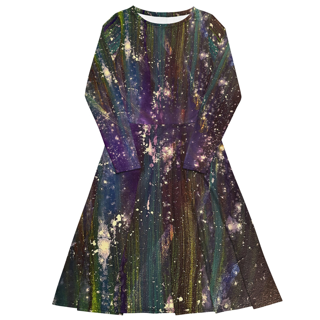 Starry Night All-over print long sleeve midi dress