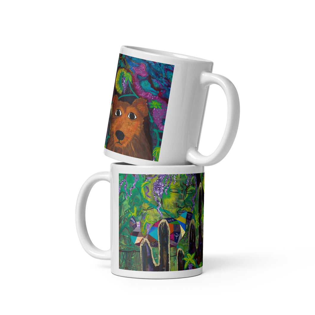 Guardians of Fierce Compassion White glossy mug