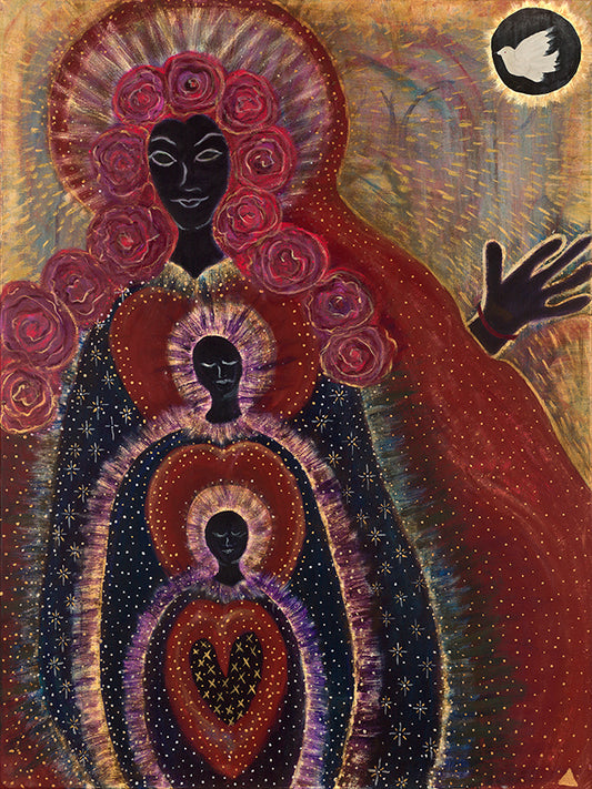 "Fiercely Compassionate Grandmother" 24 x 18” Archival Folk Art Giclee Print. Original Artwork, Black Madonna. Divine Feminine.