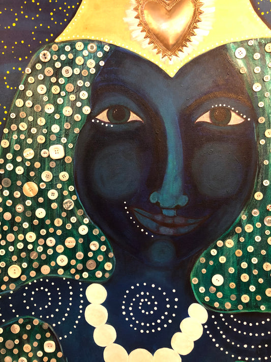 "Our Lady of Living Waters" Museum Quality Art Print. Original mixed media Artwork, Whimsical Divine Feminine Imagery
