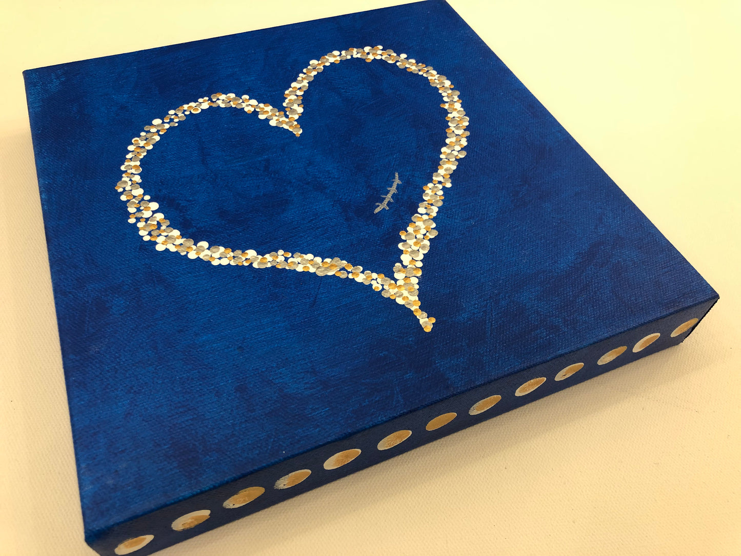 Blue and White Hearts Prayer Dots Painting