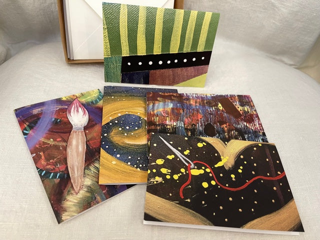 All Occasion Cards: Original Artwork, Whimsical Abstract Designs, blank inside.