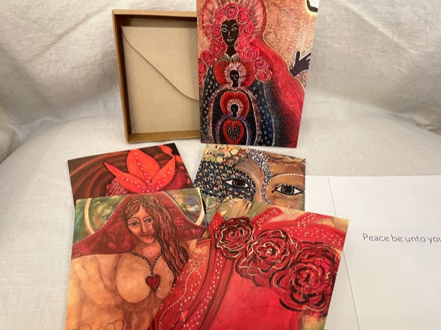 Christmas Cards: Original Artwork, Black Madonna, Divine Feminine Variety Pack, boxed set of 5 cards with envelopes.