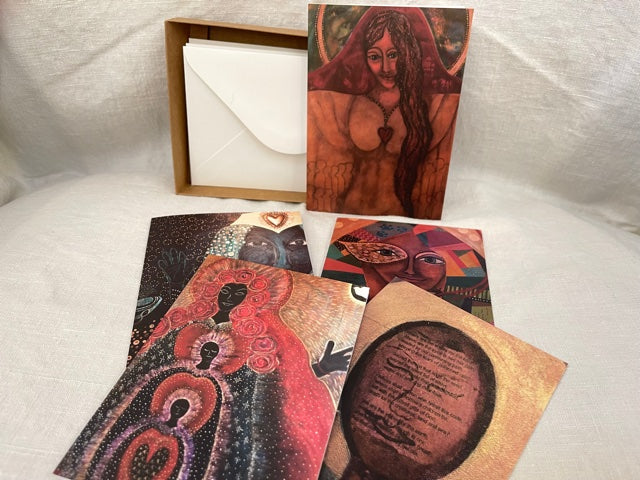 All Occasion Cards: Original Artwork, Whimsical Abstract Designs, blank inside. Black Madonna, Divine Feminine Imagery