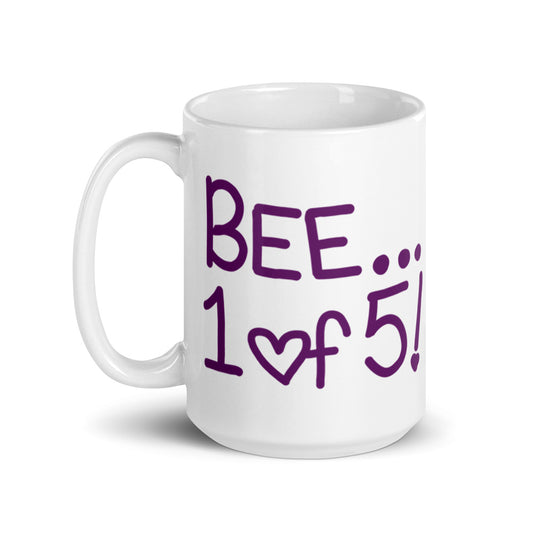 "Bee 1 of 5" White glossy mug